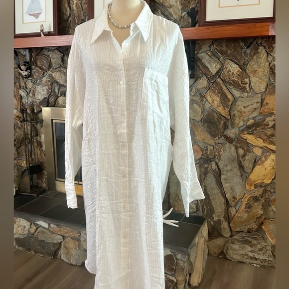 NWT,Lane Bryant,Shiny,Metallic Striped Threaded/White, Shirt Dress,Plus,Size 30 - Picture 6 of 14